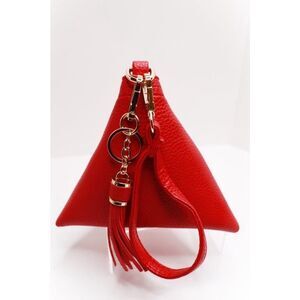 Red Pyramid Wristlet Purse with Tassel & Gold Keychain – Geometric Mini